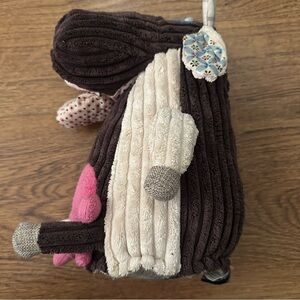 Les Deglingos Plush Brown and Cream Cow Toy corduroy plush